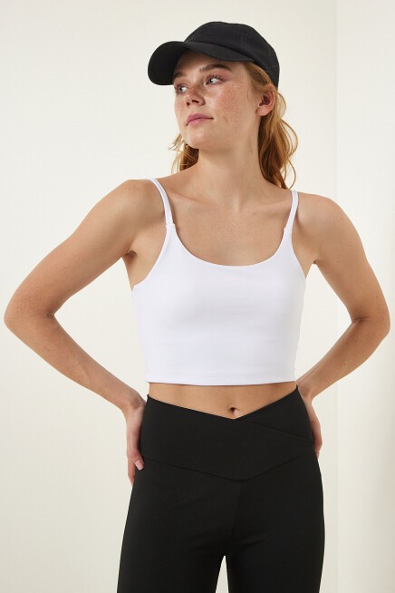 İnce Askılı Örme Spor Sütyeni BEYAZ LOW0007