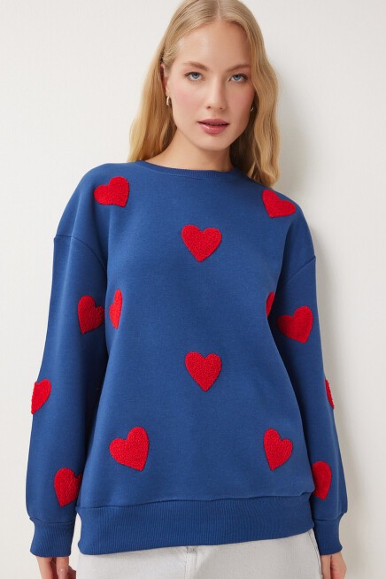 Kalpli Dokulu Şardonlu Örme Sweatshirt LACİVERT LMP0004