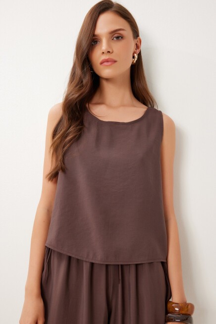 Kolsuz Bluz Pantolon Takım KAHVERENGİ LMC0058