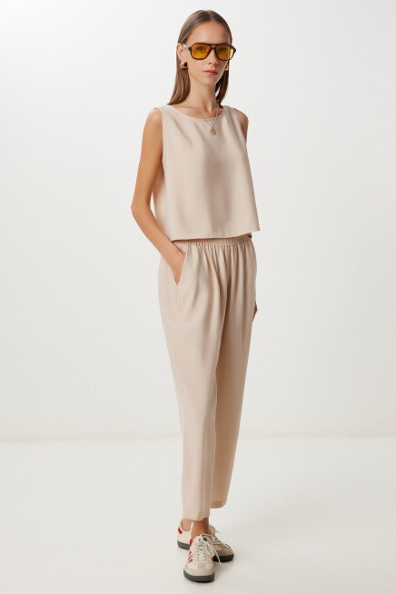 Kolsuz Bluz Pantolon Takım KOYU KREM LMC0058