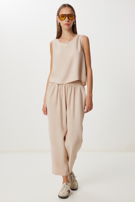 Kolsuz Bluz Pantolon Takım KOYU KREM LMC0058