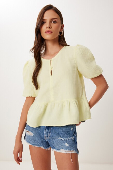 Volanlı Müslin Bluz SARI LMX0091