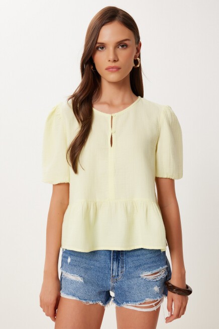Volanlı Müslin Bluz SARI LMX0091