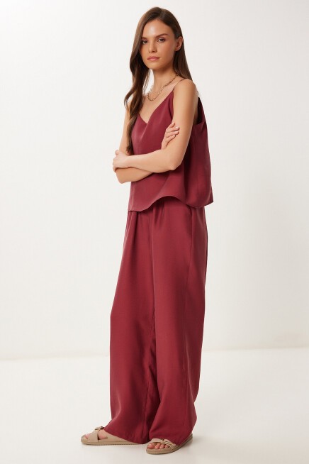 Askılı Modal Bluz Pantolon Takım BORDO LRV0108