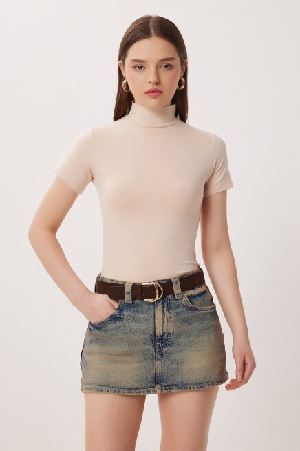Balıkçı Yaka Basic Viskon Bluz KREM LRN0027