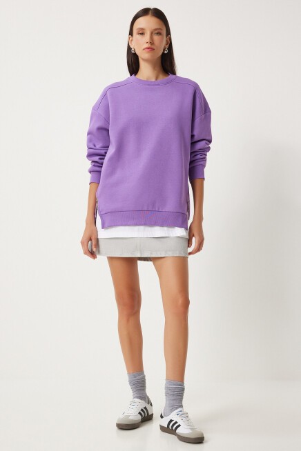 Fermuar Detaylı Şardonlu Sweatshirt MOR LUB0003