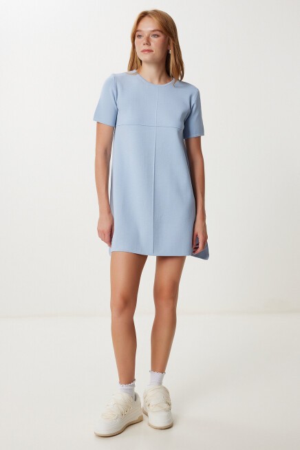 Oversize Basic Triko Elbise GÖK MAVİ LUB0161