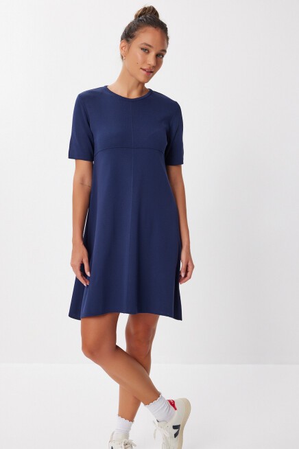Oversize Basic Triko Elbise LACİVERT LUB0161