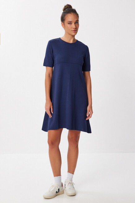 Oversize Basic Triko Elbise LACİVERT LUB0161