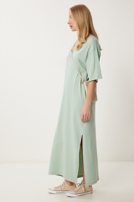 Oversize Basic Yazlık Esnek Örme Elbise ÇAĞLA YEŞİLİ LUB0113