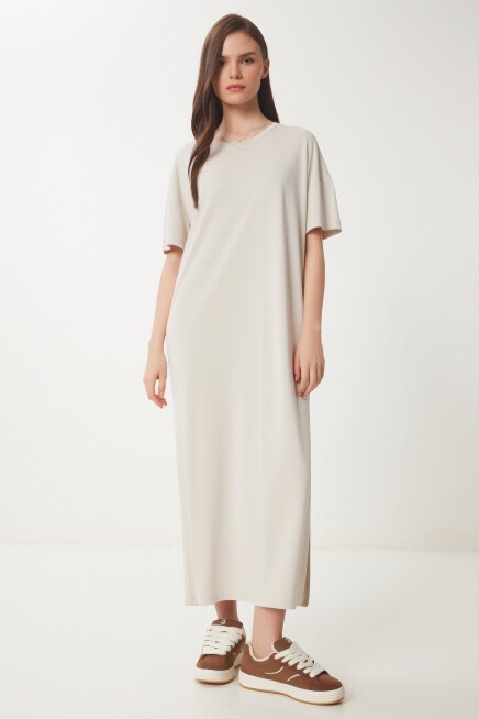Oversize Basic Yazlık Örme Elbise TAŞ LUB0082