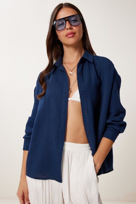 Oversize Müslin Gömlek LACİVERT LRG0027