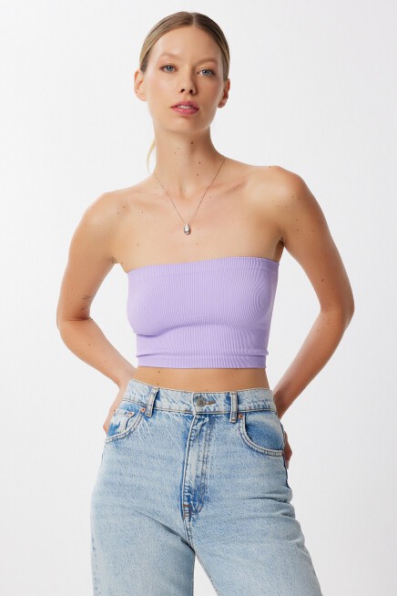 Straplez Fitilli Örme 2li Paket Büstiyer LİLA BEYAZ LUB0211