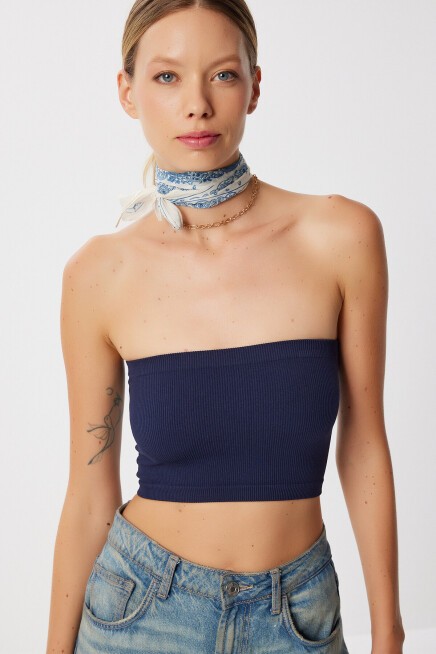 Straplez Fitilli Örme Büstiyer LACİVERT LUB0218