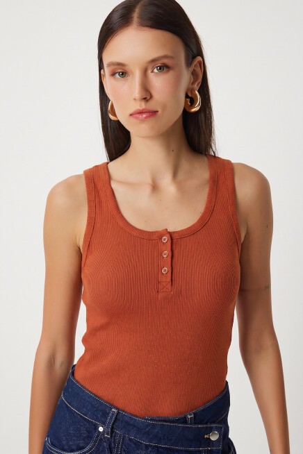 2li Paket Düğmeli Fitilli Örme Atlet KİREMİT VİZON LRN0037