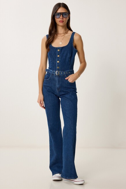 Askılı Kemerli Denim Tulum KOYU MAVİ LVW0001