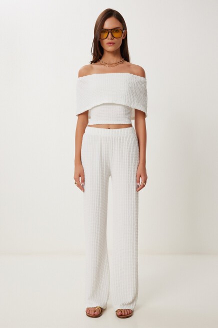 Dokulu Bluz Pantolon Takım EKRU LZV0014