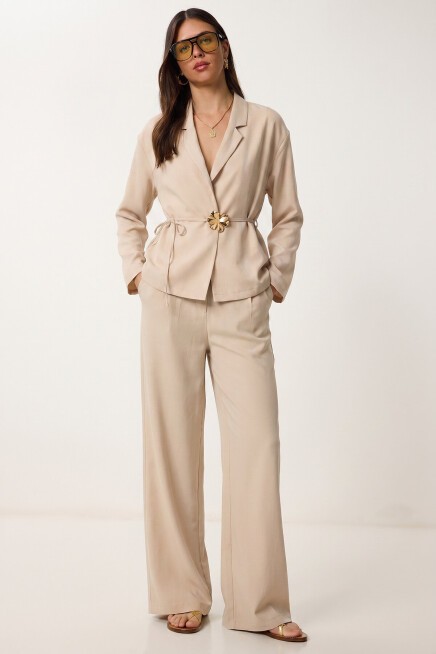 Gold Aksesuarlı Tencel Alt-Üst Takım TAŞ LYY0144