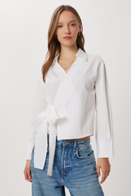 Gömlek Yaka Anvelop Poplin Bluz BEYAZ LZV0040