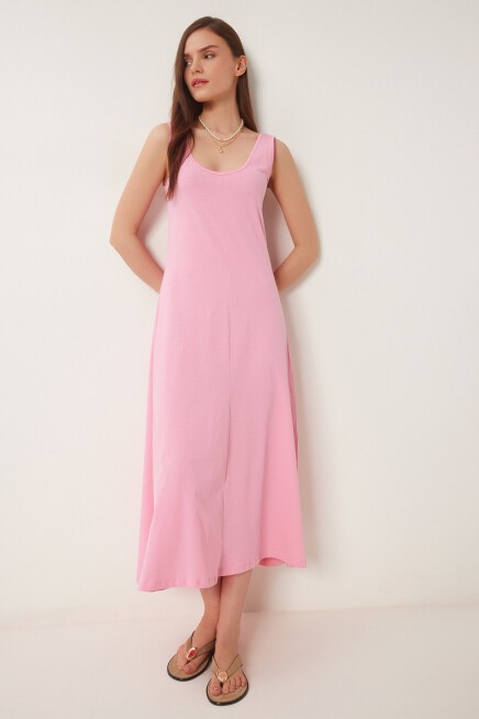 Kolsuz Basic Yazlık Örme Elbise PEMBE LCR0057