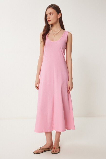 Kolsuz Basic Yazlık Örme Elbise PEMBE LCR0057