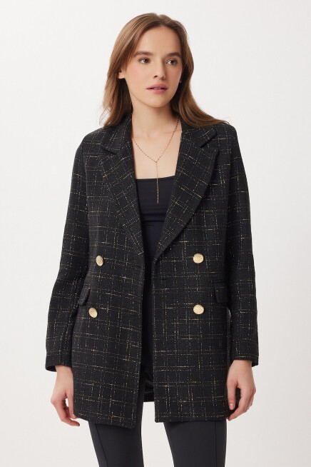 Kruvaze Vatkalı Tüvit Blazer Ceket SİYAH LXA0030