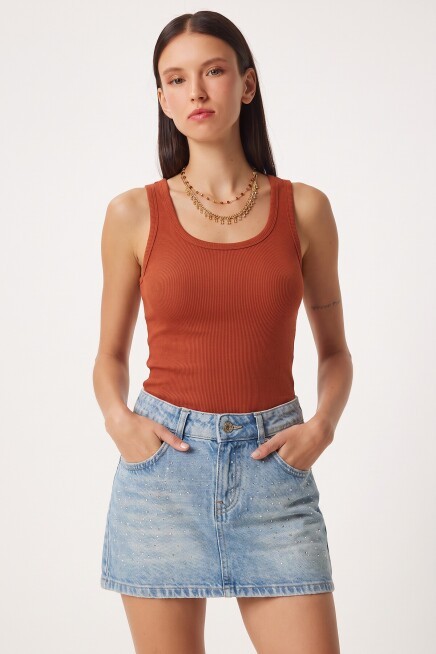 2li Fitilli Kalın Askılı Örme Atlet LACİVERT KİREMİT LHJ0002
