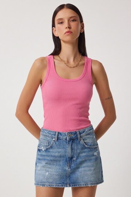 2li Fitilli Kalın Askılı Örme Atlet PEMBE GRİ LHJ0002