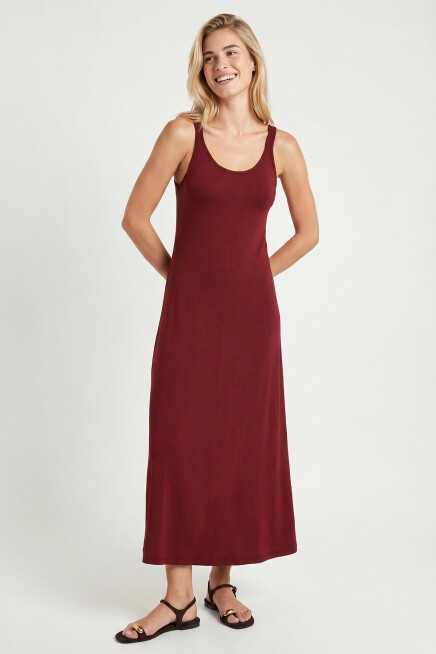 Askılı Yazlık Midi Modal Elbise BORDO LNT0034
