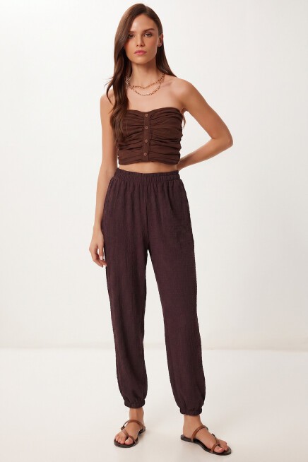 Cepli Rahat Krinkıl Şalvar Pantolon MÜRDÜM LFW0024