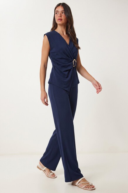 Gold Aksesuarlı Modal Alt-Üst Takım LACİVERT LNT0035