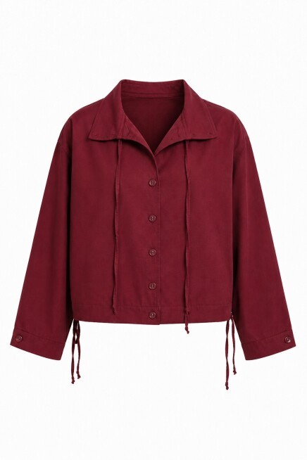 Kısa Poplin Trençkot BORDO LBY0069