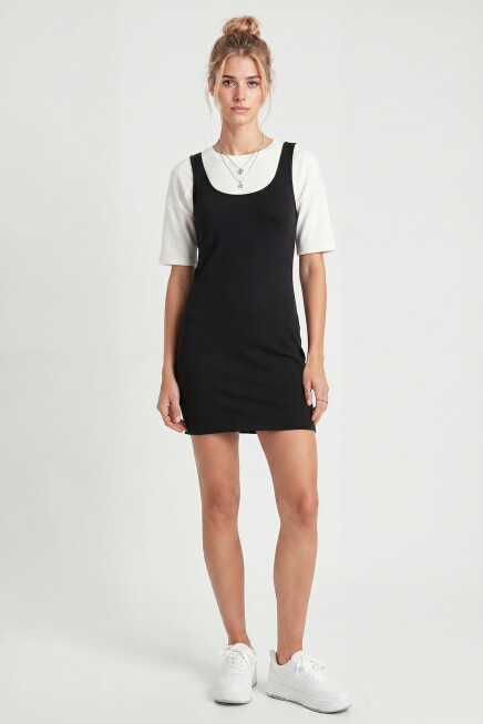 Mini T-shirt Elbise İkili Modal Takım SİYAH LNT0040