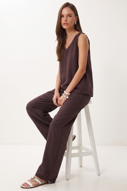 Modal Bluz Pantolon Takım KAHVERENGİ LMC0059