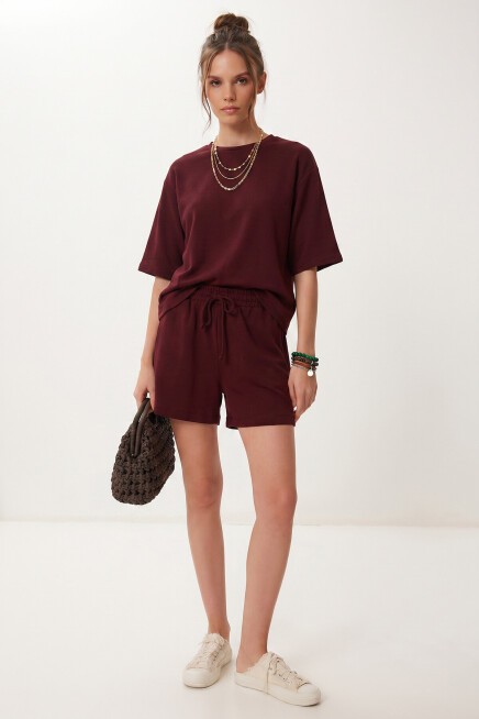 Modal Oversize T-shirt Şort Takım MÜRDÜM LUB0379