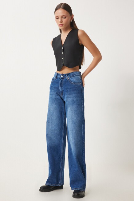 Orta Bel Geniş Paça Bol Jeans MAVİ LUT0009