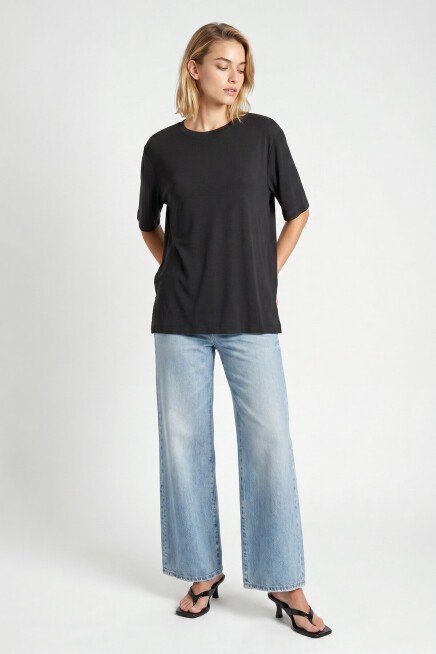 Oversize Basic Fitilli Modal T-shirt ANTRASİT LUB0361