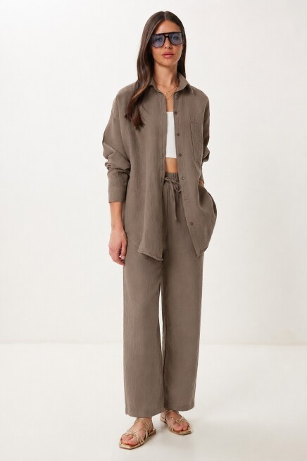 Oversize Müslin Gömlek Pantolon Takım VİZON LSA0014