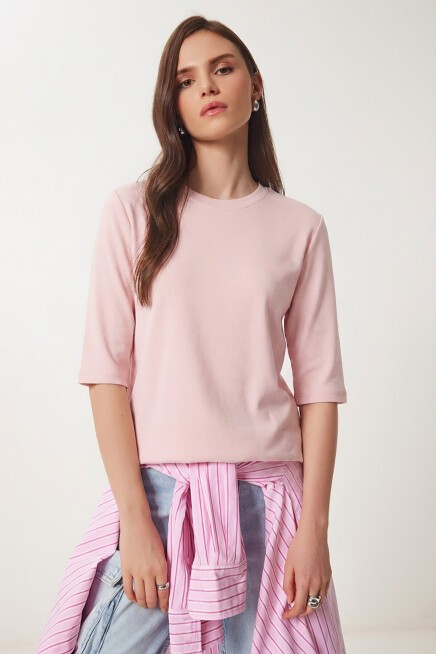 Vatkalı İnterlok Tshirt ŞEKER PEMBE LUS0085
