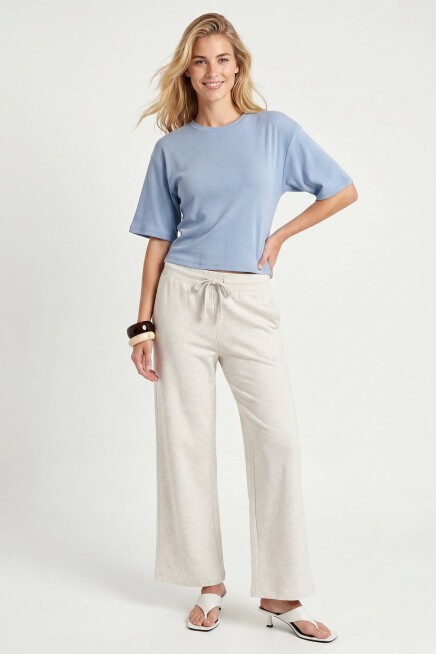 Yarasa Kollu Basic Modal T-shirt MAVİ LUB0357