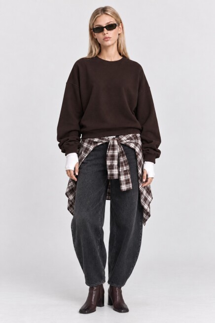 Basic Mevsimlik Modal Sweatshirt ACI KAHVE LEN0026
