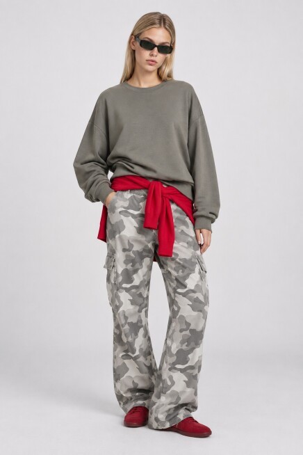 Basic Mevsimlik Modal Sweatshirt HAKİ LEN0026