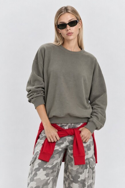 Basic Mevsimlik Modal Sweatshirt HAKİ LEN0026