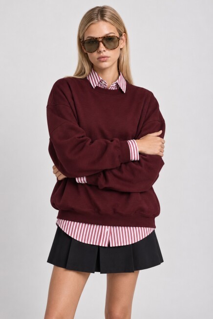 Basic Mevsimlik Modal Sweatshirt MÜRDÜM LEN0026