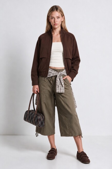 Dik Yaka Oversize Bomber Ceket KAHVERENGİ LGX0018