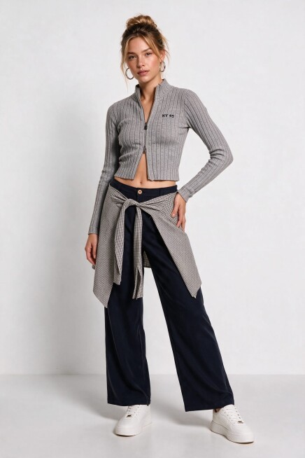 Gömlek Bağlama Detaylı Tencel Pantolon LACİVERT LBY0074