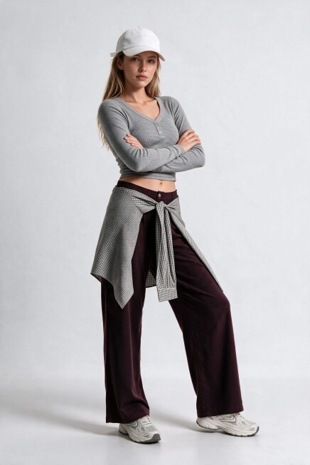 Gömlek Bağlama Detaylı Tencel Pantolon MÜRDÜM LBY0074