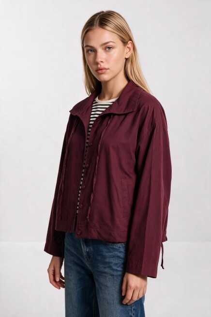 Kısa Poplin Trençkot BORDO LBY0069