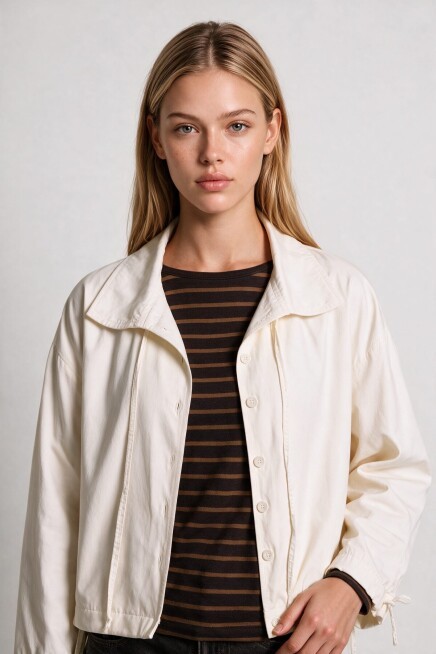 Kısa Poplin Trençkot KEMİK LBY0069