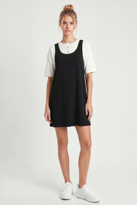 Mini T-shirt Elbise İkili Modal Takım SİYAH LNT0040